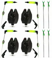 ZESTAW 4x SYGNALIZATOR WĘDKARSKI WODOODPORNY LED + 4x SWINGER + 4x PODPÓRKA