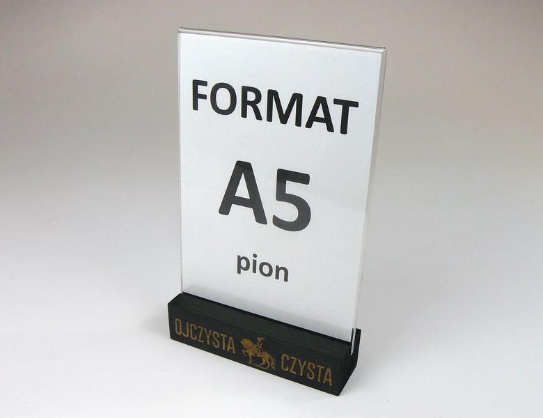 stojak na menu ulotkę plexi z drewnianą podstawką z grawerem A5 10szt zdjęcie 7