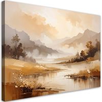 Obraz do salonu sypialni, Pastelowy Pejzaż Gór i Drzew Krajobraz