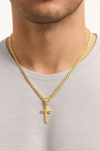 Złoty Łańcuszek 925/585 Męski Pełny Pancerka z Krzyżykiem Grawer na Arena.pl