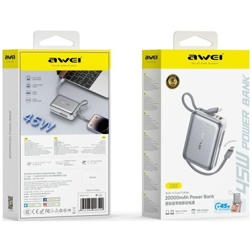 powerbank awei c03 20000mah 45w          usb-a/usb-c + kable na Arena.pl