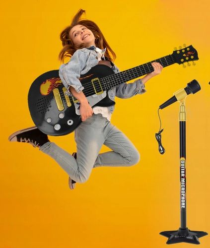 Gitara DLA DZIECI Elektryczna Na Baterie + Mikrofon Na Statywie + 6 melodii na Arena.pl