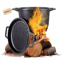 KOCIOŁEK ŻELIWNY Z PATELNIĄ GARNEK myśliwski węgierski 4L na OGNISKO GRILL