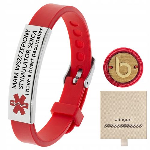 Bransoletka z grawerem męska ratunkowa czerwony kauczuk regulowana BLINGART na Arena.pl
