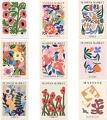 Zestaw 9 Plakatów z Motywem Kwiatów 25 x 20 cm Dekoracja Ścienna Kwiaty