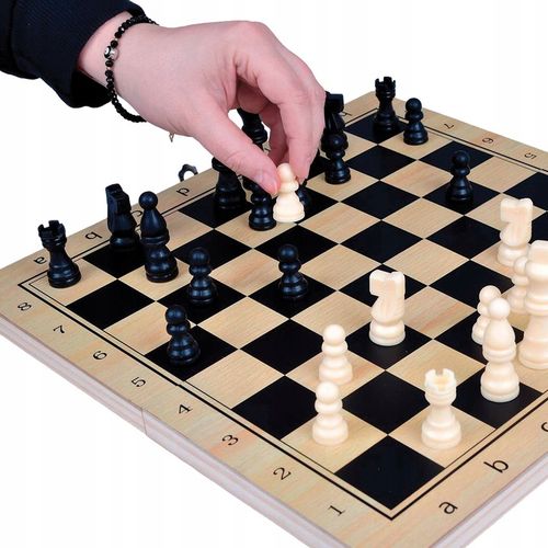 SZACHY DREWNIANE WARCABY TRYKTRAK GRA 3w1 KLASYCZNA PLANSZOWA DUŻE 34CM na Arena.pl