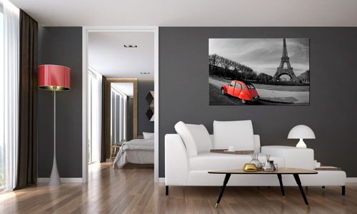 Obraz 120X80 Czerwone Auto Przy Wieży Eiffla na Arena.pl