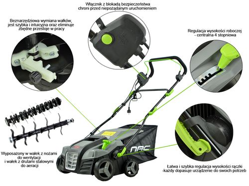 WERTYKULATOR AERATOR NAC SCE200-40-W 2000 W 2 WAŁKI SZER. 40 CM 2 FUNKCJE na Arena.pl