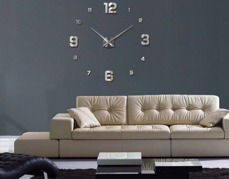 ZEGAR ŚCIENNY SREBRNY DIY DUŻY LUSTRO 3D zdjęcie 8