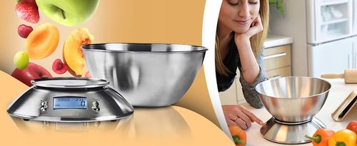 DOKŁADNA WAGA KUCHENNA Z TERMOMETR ELEKTRONICZNA Z MISKĄ 1G-5KG INOX na Arena.pl