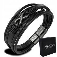 Bransoletka skórzana czarna DLA NIEGO nieskończoność WALENTYNKI