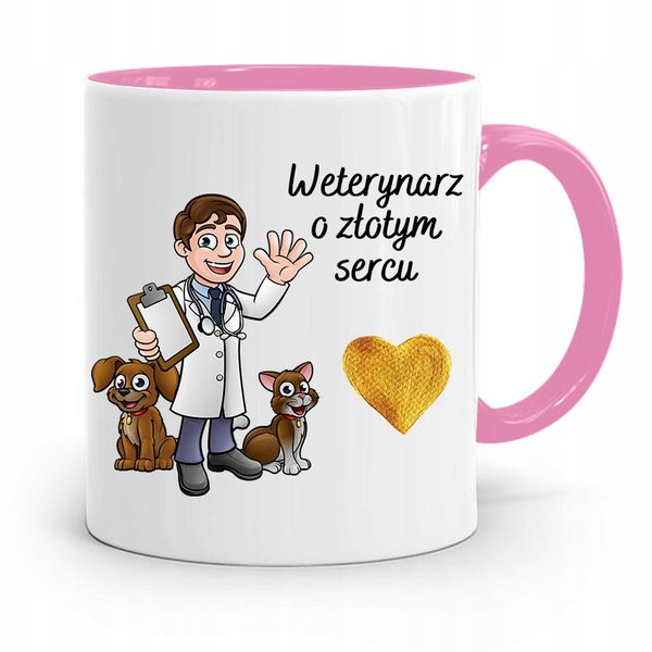 Kubek Różowy Weterynarza O Złotym Sercu Prezent Z Nadrukiem Ze Zdjęciem zdjęcie 1