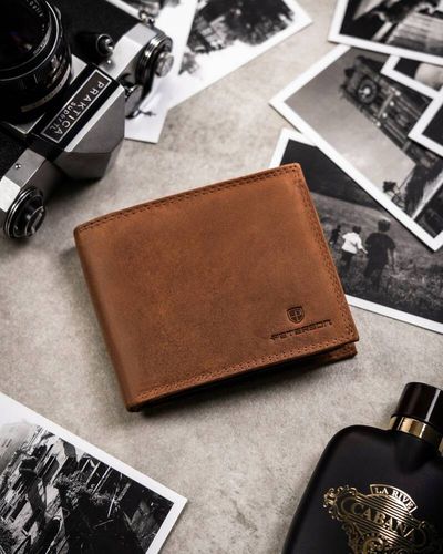 PETERSON portfel męski skórzany elegancki poziomy z brelokiem M096 brązowy na Arena.pl