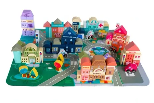 Drewniane Klocki Miasto Auta 115 Klocków + Puzzle na Arena.pl