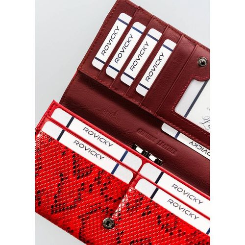 czerwony portfel damski na zatrzask z wężowym wzorem - cavaldi na Arena.pl