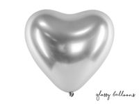 Balony Glossy 30cm serca srebrne wesele ślub x10