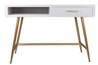 Biurko białe z szufladą na złotych nogach