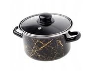 Garnek emaliowany ze szklaną pokrywką prosty czarno-złoty MARBLE 16cm 2,0L