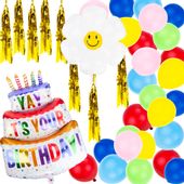 Girlanda Balonowa Zestaw Balony Foliowe Tort Kwiat Urodziny Frędzle