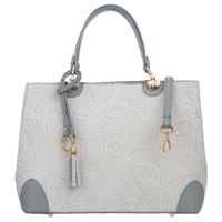 VERA PELLE torebka skórzana elegancka sztywna z paskiem V541 j.szara