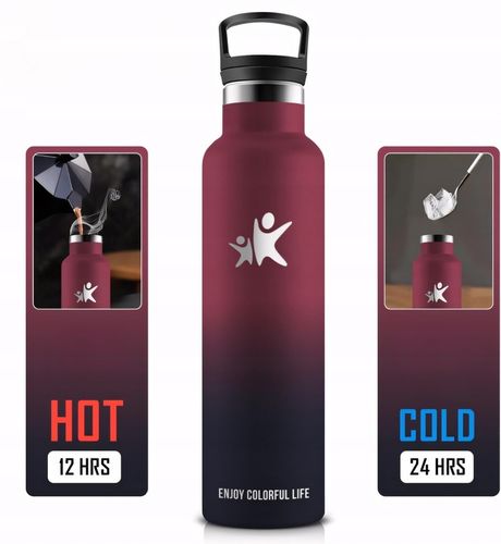 TERMOS BUTELKA TERMICZNA KUBEK NA KAWĘ HERBATĘ ZE SŁOMKĄ WIŚNIOWY 750ML na Arena.pl