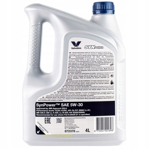 Olej Valvoline SYNPOWER 5W40 4L zdjęcie 1