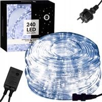 WĄŻ ŚWIETLNY ZEWNĘTRZNY 240 LED LAMPKI BIAŁY ZIMNY 10M ŚWIECĄCY TAŚMA IP44