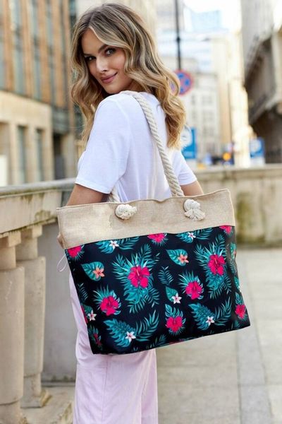 Torba Plażowa Duża Zapinana Na Zamek Torebka Shopper Na Piknik z Podszewką zdjęcie 2