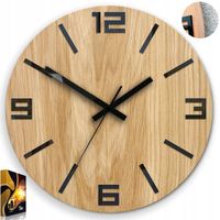 Zegar ścienny drewniany Dębowy ARABIK - 33 cm cichy, zegar do salonu
