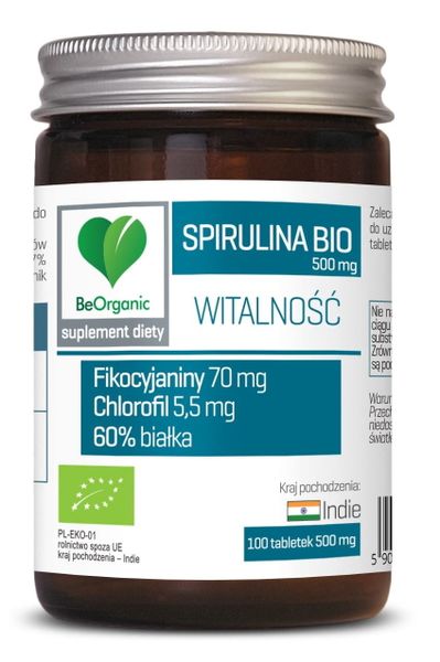 Spirulina bio 100 tabletek (500 mg) - be organic zdjęcie 1