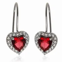 RODOWANE SREBRNE WISZĄCE SREBRNE KOLCZYKI SERCA SERDUSZKA RUBINOWE CYRKONIE