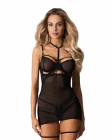 obsessive arrowel black chemise - koronkowa halka z paskami, czarna m