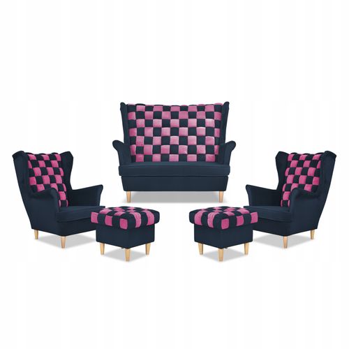 Zestaw uszak CAROL DUO sofa fotele pufy Family Meble granatowo - różowy na Arena.pl
