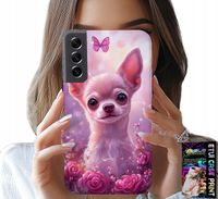 ETUI DO SAMSUNG GALAXY S22 PLUS - SŁODKA CHIHUAHUA NA RÓŻOWYM TLE KWIATAMI