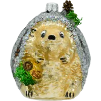 Bombka choinkowa szklana: Jeż z leśnymi ozdobami: brązowy