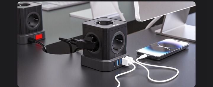 Biały Listwa Zasilająca Voomy PowerCube S6 z Jednym USB-C i Trzema USB-A zdjęcie 2
