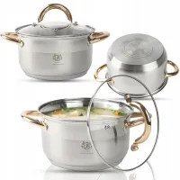 GARNEK Z SZKLANĄ POKRYWKĄ SOLID GOLD 2L STAL NIERDZEWNA INDUKCJA GAZ