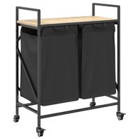 Kosz na pranie 2 przegrody z kółkami, dąb sonoma