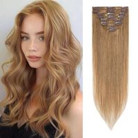 Doczepiane włosy clip-in naturalne włosy Remy 55cm 75 g 8 pasm ciemny blond