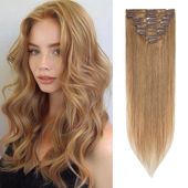 Doczepiane włosy clip-in naturalne włosy Remy 55cm 75 g 8 pasm ciemny blond