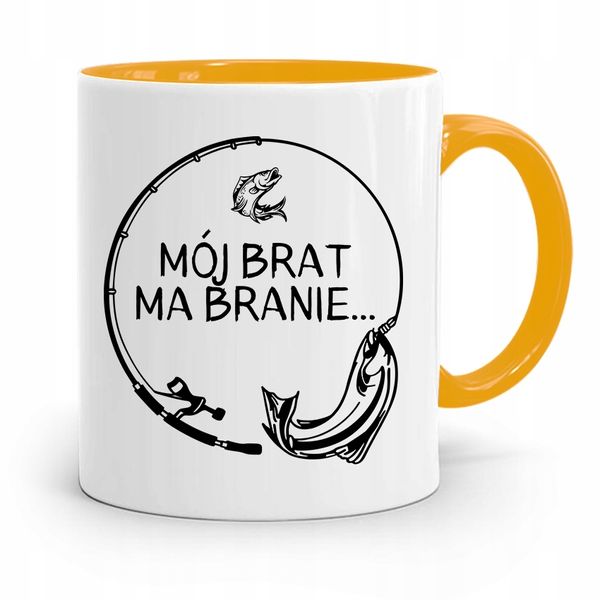 Kubek Żółty Prezent Dla Brata Mój Brat Ma Branie Z Nadrukiem Ze Zdjęciem zdjęcie 1