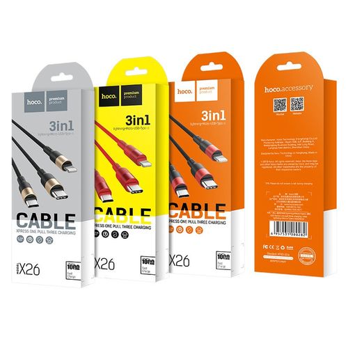 Nylonowy kabel 3w1 micro USB + USB-C + iPhone lightning Hoco na Arena.pl