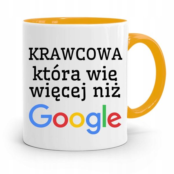 Kubek Żółty Dla Krawca Który Wie Więcej Niż Google Z Nadrukiem Ze Zdjęciem zdjęcie 1