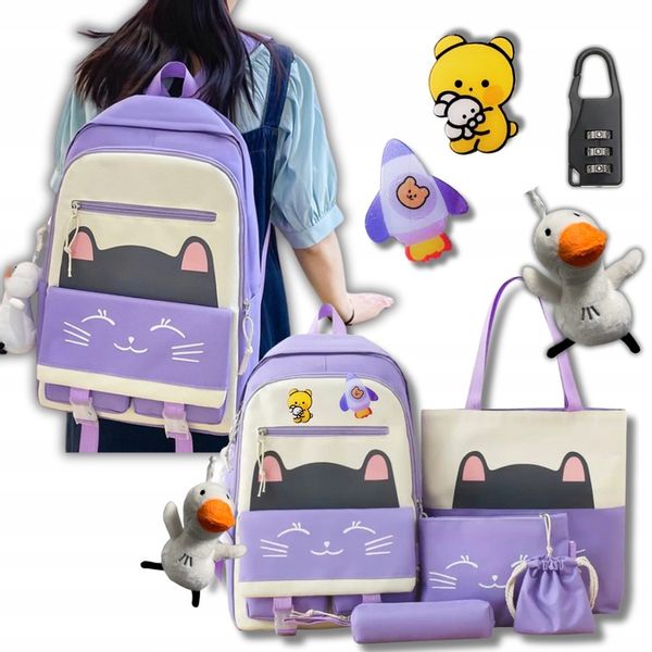 PLECAK SZKOLNY KOT KOTEK DLA DZIEWCZYNKI Z KOTKIEM PIÓRNIK + TOREBKA 5w1 zdjęcie 9