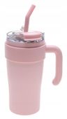 KUBEK TERMICZNY Ze SŁOMKĄ Z UCHWYTEMNa Kawę Herbatę TERMOS 600ml A2651