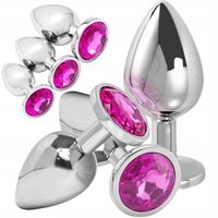 ZESTAW 3 KORKÓW STALOWY Z KRYSZTAŁKIEM - KOREK ANALNY S M L - SEX ANAL PLUG