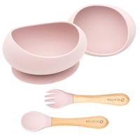 OLMITOS Miseczka silikonowa z przyssawką łyżeczką i widelcem RÓŻOWA