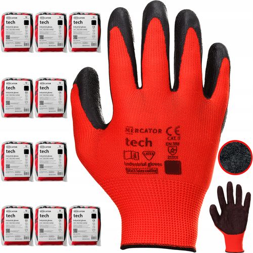 Rękawice Robocze MERCATOR Tech Red+Black Latex - S - 120 Par na Arena.pl
