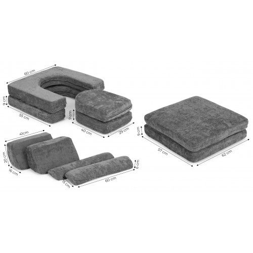 SOFA MODUŁOWA DLA DZIECI SZARA 10 ELEMENTOWA ECOTOYS na Arena.pl