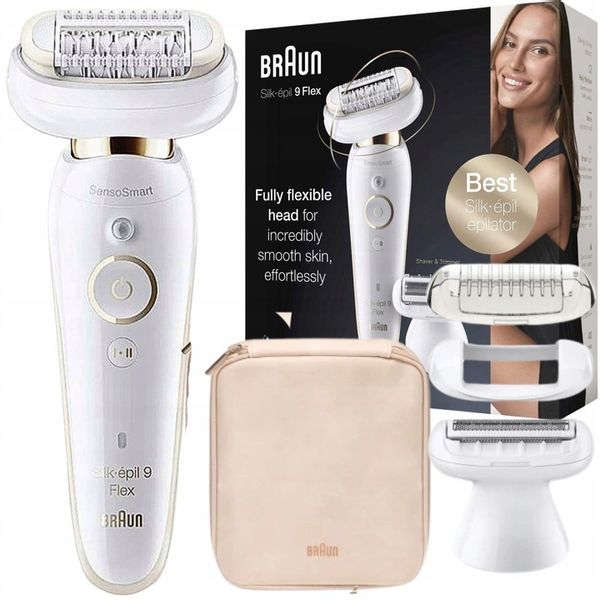 DEPILATOR BRAUN SILK-epil 9 FLEX RUCHOMA GŁOWICA 3D + 3 NASADKI + ETUI zdjęcie 1